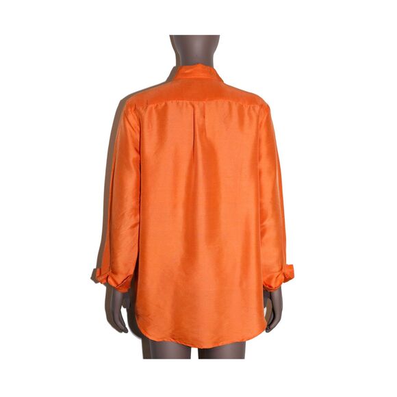 Orange Silk Button Down Collared Shirt Blouse Womens Size Small - Picture 2 of 4